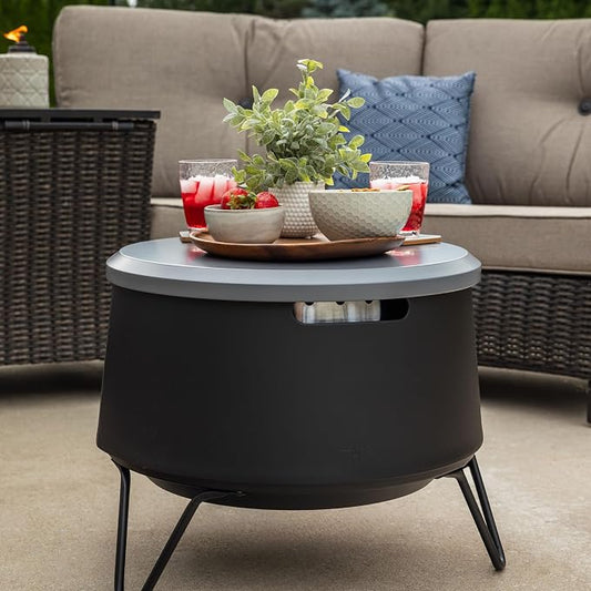 TIKI Social & Huddle Tabletop Fire Pit Cover - 21" Durable Powder Coated Steel Lid - Weather-Resistant Outdoor Fire Pit Protection - Converts Fire Pit into Table - Patio & Backyard Accessory, Gray