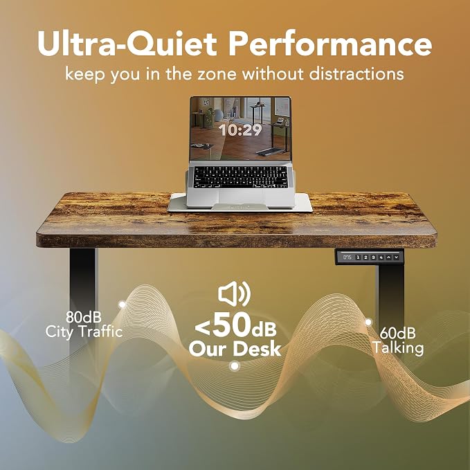 HUANUO Electric Standing Desk,48" x 24" Height Adjustable Desk, 4 Memory Height Settings, Sit to Stand Up Desk for Home Office, with Headphone Hook, Cable Manager, Vintage Brown