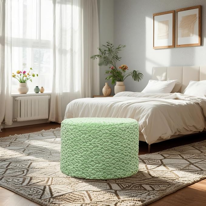 Round Pouf Ottoman 20 x 20 x 14 Inches Boho Poof Home Decor Floor Pouffe Ottoman Foot Rest for Couch Sofa Bean Bag Chairs Living Room Bedroom (Muted Green)