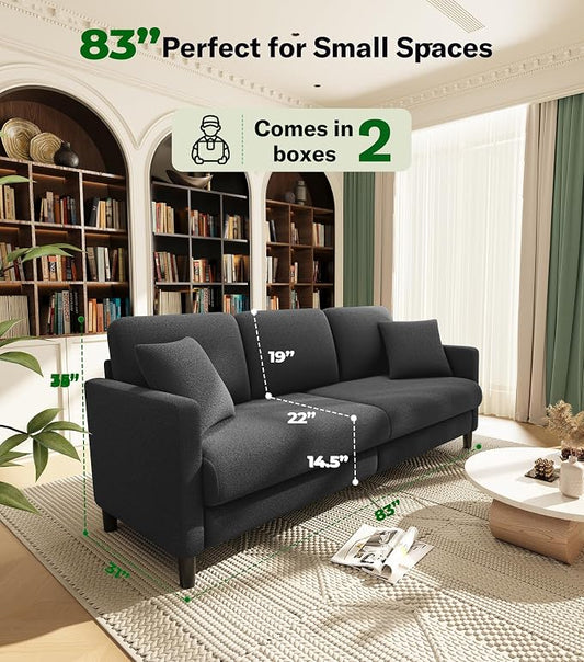 Welzona 83" Couches for Living Room, Teddy Sofa Couch, Comfy Sofas for Living Room, Tool-Free Setup Loveseat Sofa, All-Wood Love Seat Couches, Small Couch 2 Pillows Included, Grey