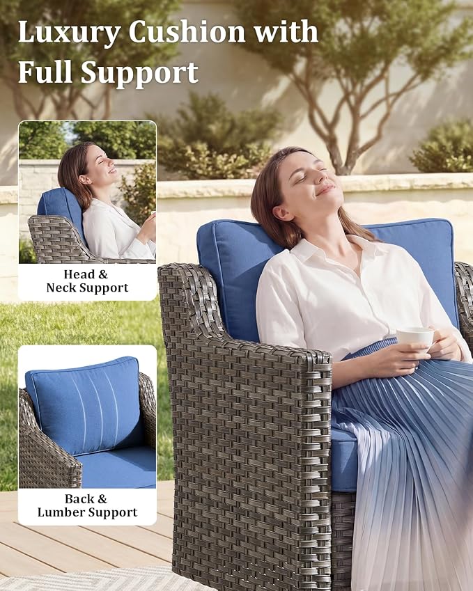 Outdoor Furniture Set of 1, Luxury Patio Sofa 3-Seat Wicker Couch with 4" Thick Cushion - Outdoor Furniture Rattan Sofa with Deep Seating High Back(Blue)