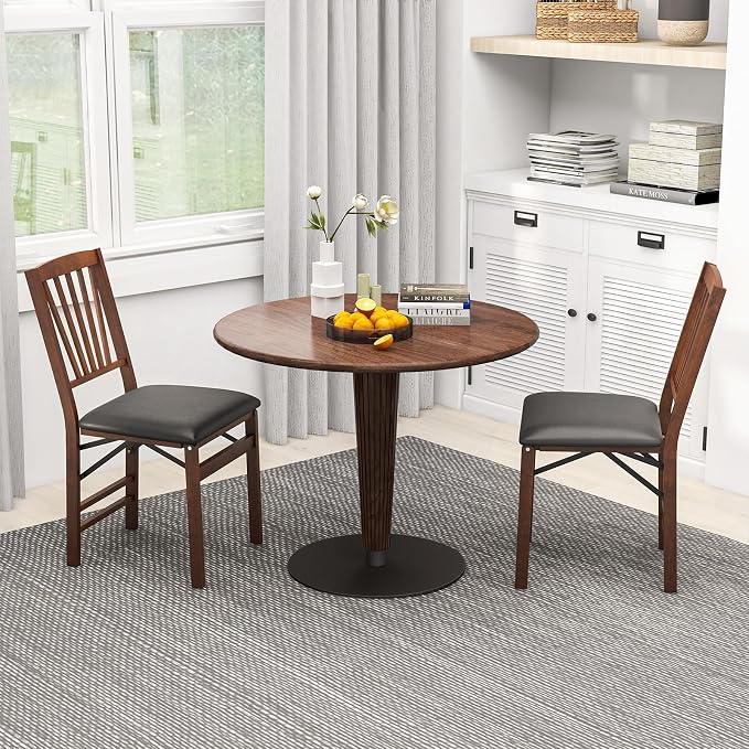 Giantex Folding Dining Chairs Set of 4, Foldable Wood Kitchen Chairs with Padded Seat, Solid Wood Frame, Max Load 400 Lbs, No Assembly Easy to Store Wooden Dining Chairs for Apartment, Small Space