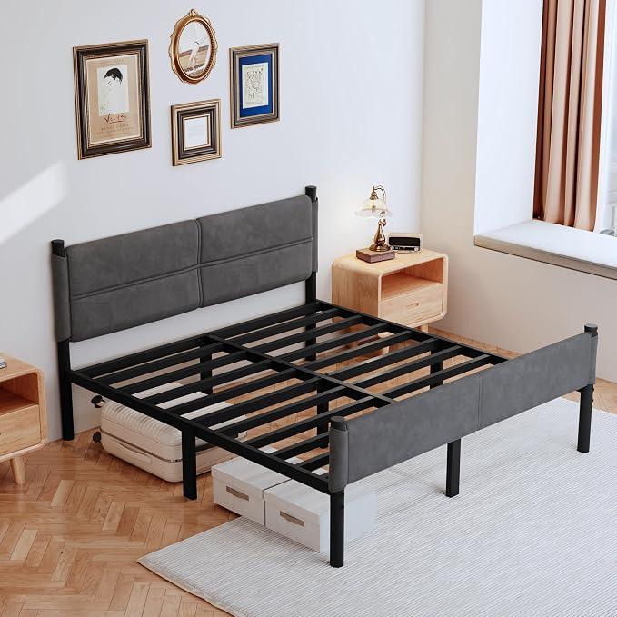 Metal Bed Frame,14Inch King Size Bed Frame with Storage Space,Heavy Duty Sturdy Mattress Foundation,Easy Assembly,No Box Spring Needed,King Grey