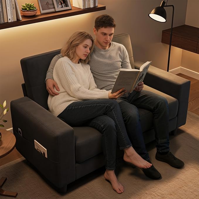 Loveseat Sofa丨53 inch Love Seat Small Couch for Small Space 丨7.5” Thick Seat Cushion Sofas for Bedroom丨Chenille Mini Couch for Apartment Dark Grey