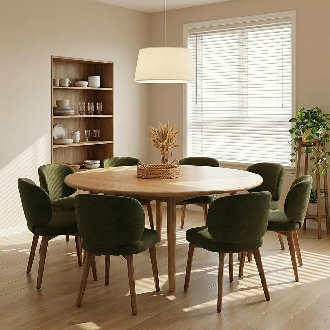 YOUNIKE Dining Chairs Set of 6 Modern Kitchen Dining Room Chairs Green | Chenille Fabric Upholstered Armless Side Accent Chair with Back Wide Padded Seat Wooden Leg for Kitchen Dining Living Room