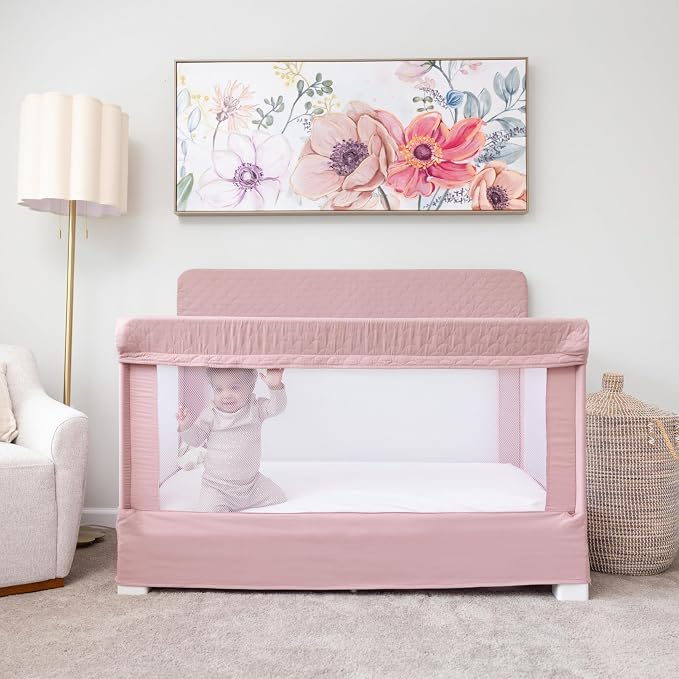 Baby Delight Lunaire Full Size Crib | Breathable Mesh Baby Crib | Tool-Free Assembly Baby Bed | 100% GOTS Certified Organic Cotton Fabric | Organic Rose