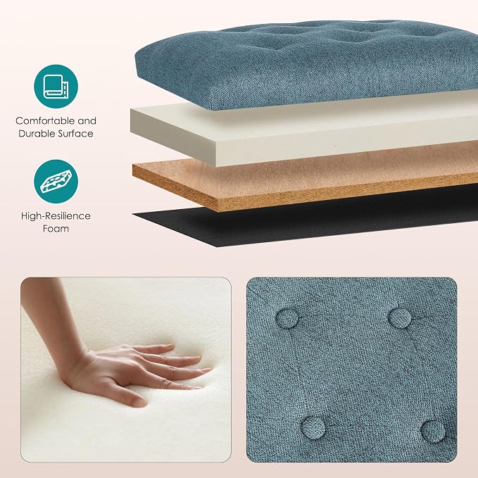 Joveco 24" Ottoman with Storage for Living Room Rectangular Fabric Tufted Bench Footrest Toy Chests for Bedroom (Cyan)