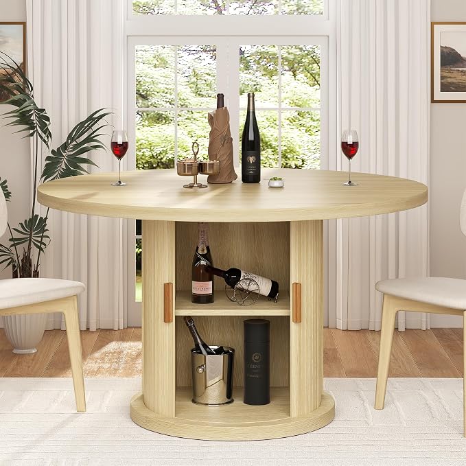 47.24" Round Dining Table for 4, Farmhouse Fluted Kitchen Tables Dining Room Circle Dinner Table, Modern Wood Kitchen & Dining Room Tables