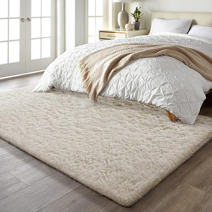 Ophanie 5x7 Area Rugs for Living Room Ivory, Fluffy Shag Large Fuzzy Plush Soft Rug, Shaggy Floor Big Carpets for Bedroom Nursery, Kids Home Decor Aesthetic with Over 99 pcs Pile fibers