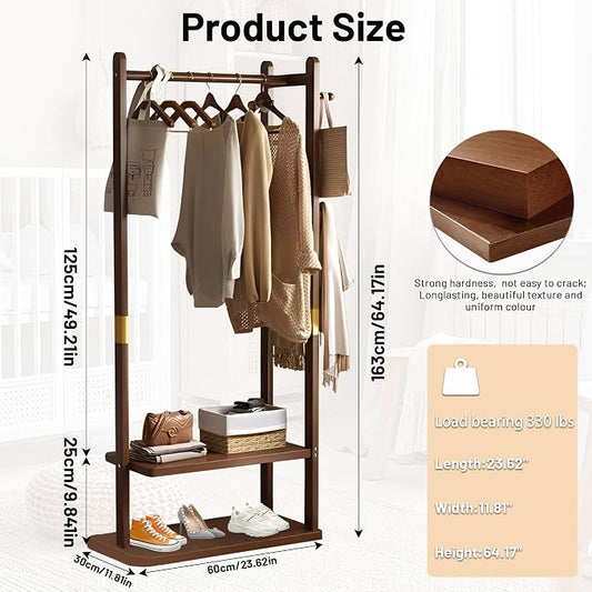 Wooden Coat Rack Freestanding, Hall Tree Hanger With Resin Hooks, Adjustable Heavy Duty Coat Rack for Hanging Clothes Bags Hats in Living Room Bedroom (coat rack, Walnut-23.6x11.4x64.1 in)
