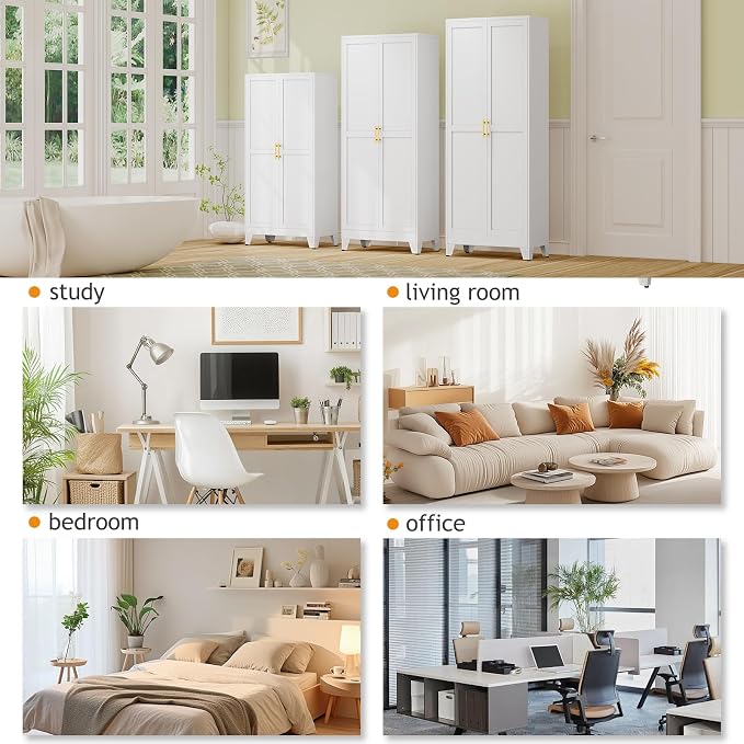 PAOFIN 71" Tall Metal Pantry Storage Cabinet with Doors and 4 Adjustable Shelves, White Kitchen Food Pantry Cabinets, Tall Freestanding Cupboard for Kitchen, Dining Room or Living Room