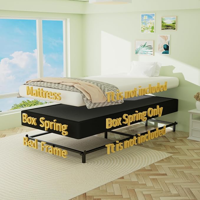 Superay Twin Box Spring, 10 inch Box Spring for Twin Bed, Heavy Duty Metal Bed Frame with Fabric Cover, 3000lbs Max Weight Capacity Bed Base Mattress Foundation, Easy Assembly, Noise Free, Black