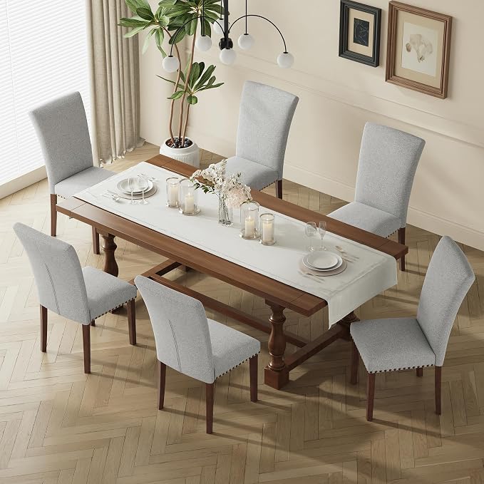 MALOL Dining Chairs Set of 4, High Back Dining Chair with Wood Legs and Nailhead Trim, Modern Padded Kitchen Room Chairs for Dining Room/Restaurant, Light Grey