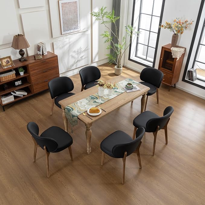 YOUNIKE Dining Chairs Set of 4 Modern Kitchen Dining Room Chairs Black | Faux Leather Upholstered Armless Side Accent Chair with Back Wide Padded Seat Wooden Leg, Soft, Waterproof, Comfortable
