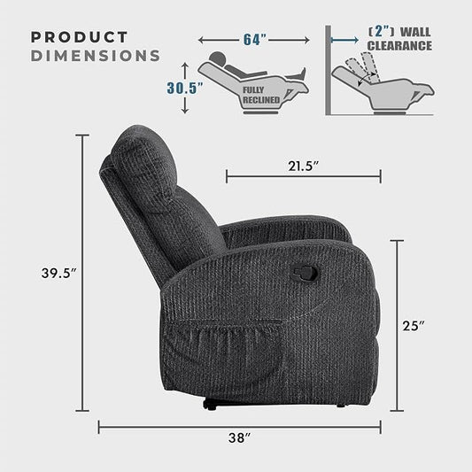 Lexicon Manual Reclining Loveseat, Textured Microfiber Loveseat Recliner, Wall Hugger, Track Arms, Magazine Pockets, Manual Dual Recliners for Living Room/Office/Apartment, Easy Assembly, Dark Gray