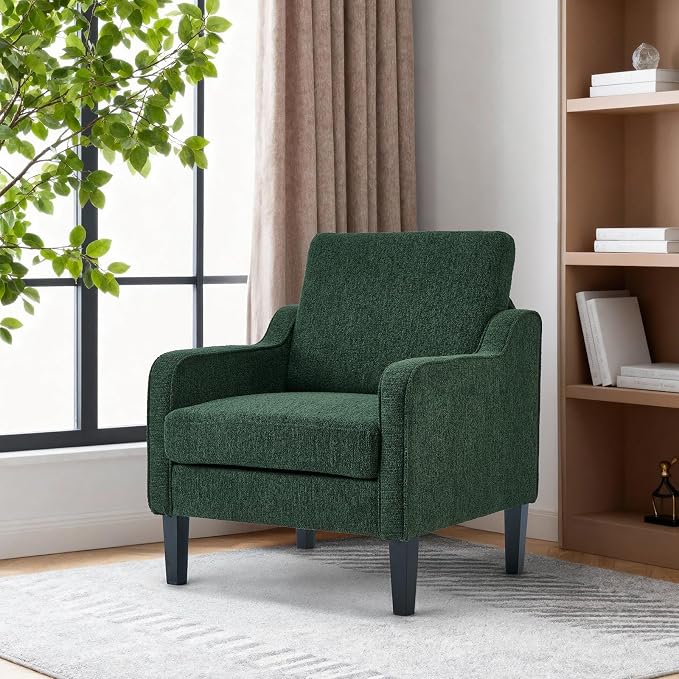 VINGLI Accent Chair for Living Room Chairs Reading Chair for Bedroom Chair Scooped Arm Chair Mid Century Modern Accent Chairs Upholstered Comfy Chair for Apartment, Waiting Room (1, Dark Green)