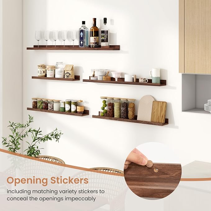 Dreamland Picture Ledge Shelf for Wall, Floating Shelves Set of 2,72 inch Long Floating Shelves with Lip for Living Room,Bedroom,Bathroom,Kitchen,Walnut