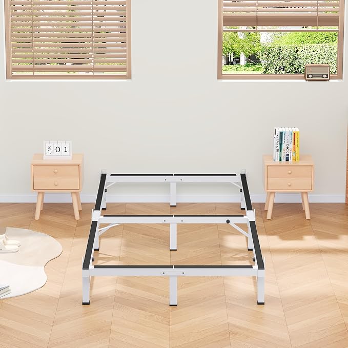 MAF Metal Bed Frame Twin XL, 9-Legs Support Bed Base, 8 Inches Twin XL Bed Frame for Box Spring and Mattress, Basics Bed Frame Headboard Attachable Tool-Free Easy Assembly, White