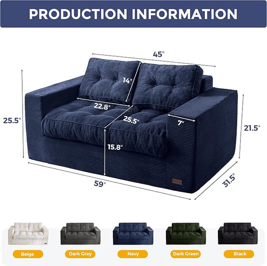 MAXYOYO Bean Bag Chair for Adults, Upholstered Floor Sofa with Armrests, Loveseat Boneless Couch with Tufted Cushion & Backrest, Sofa in A Box, Large Bean Bag Couch for Bedroom Living Room, Navy