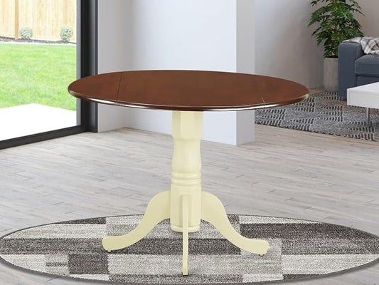 East West Furniture DLT-MMK-TP Dublin Modern Dining Table - a Round Kitchen Table Top with Dropleaf & Pedestal Base, 42x42 Inch, Mahogany & Buttermilk