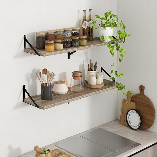 Axeman Deep Floating Shelves - 40 Inch Floating Shelves Set of 2-12 Inch Deep Grey Wood Wall Shelves for Living Room Bathroom Kitchen