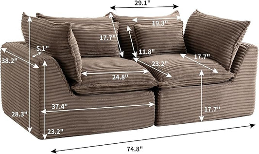 Boneless Couch Sectional Sofas Cloud Couches for Living Room | 74.8'' Modern Modular Cloud Sofa with Pillows for Bedroom