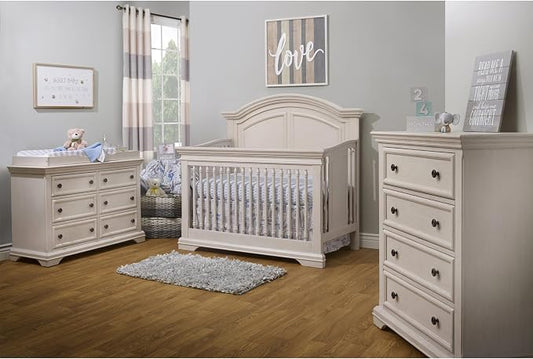 Sorelle Furniture High Arch Portofino Crib, Classic 4-in-1 Convertible Crib, Crib Made of Wood, Wooden Baby Bed, Toddler Bed, Child’s Daybed and Full-Size Bed, Nursery Furniture-Brushed Ivory