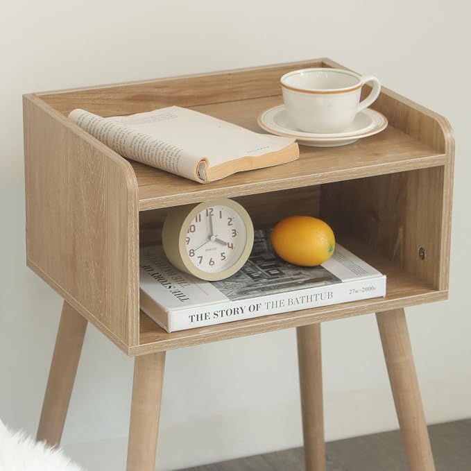 MaxSmeo Nightstand, Mid Century Modern Side Table Bedroom with Storage, Small End Bedside Table with Solid Wood Legs for Living Room, Office Small Spaces (Rustic Walnut)