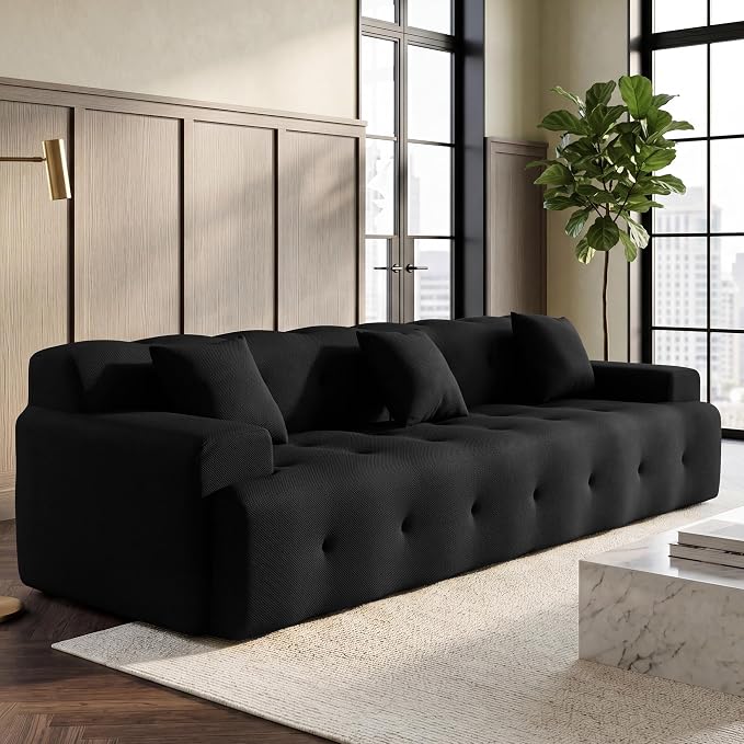 OUYESSIR 114" Boneless Couch,Cloud Couch,3D Mesh Fabric Comfy Sofa,3 Seater Modern Curved Sofa for Living Room,Bedroom and Apartment,No Assembly Required,Black