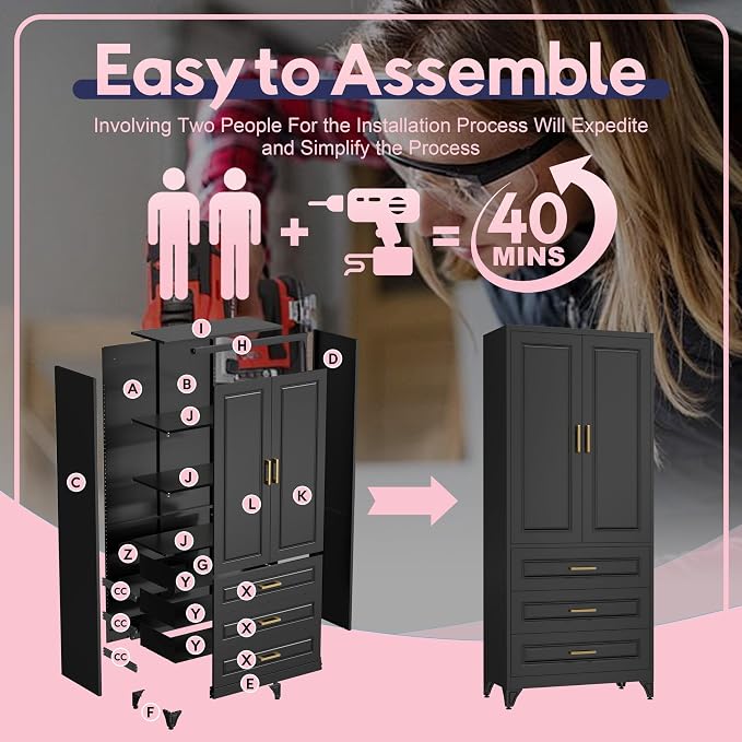 UNICOLY Pantry Kitchen Cabinet with Drawer, 75" Tall Pantry Storage Cabinet, Metal Storage Cabinets with Doors and Shelves, Large Freestanding Cupboard for Dining Room, Assembly Required, Black