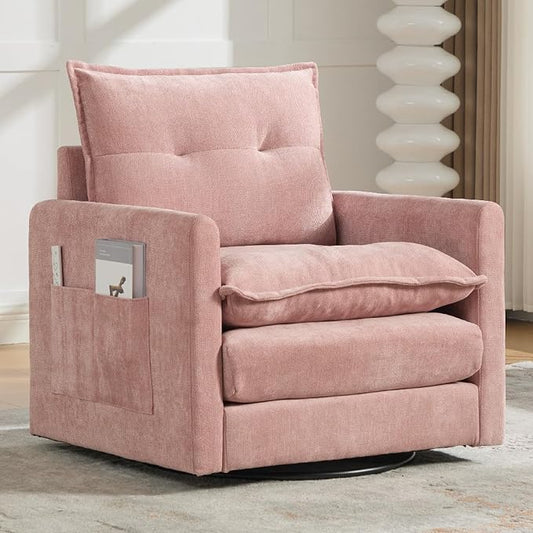 Swivel Accent Chair Set of 2, Modern Swivel Barrel Chair for Living Room, 360 Degree Comfy Square Accent Barrel Chair, Upholstered Sofa Armchair for Bedroom,Reading, Chenille, Pink
