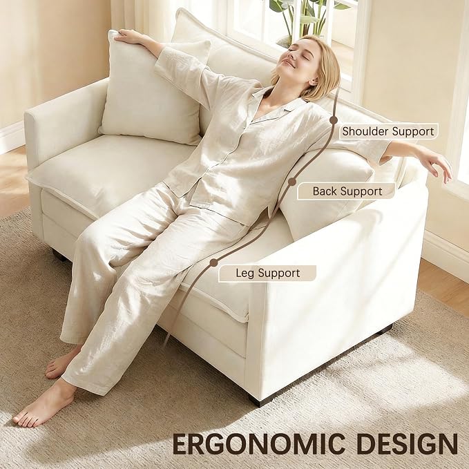 52" Loveseat Sofa, Modern Love Seat Couches, Small Loveseat for Small Spaces, Comfy Chenille Deep Seat Cloud Loveseat with 2 Pillows for Living Room, Bedroom,Apartment and Office, Beige