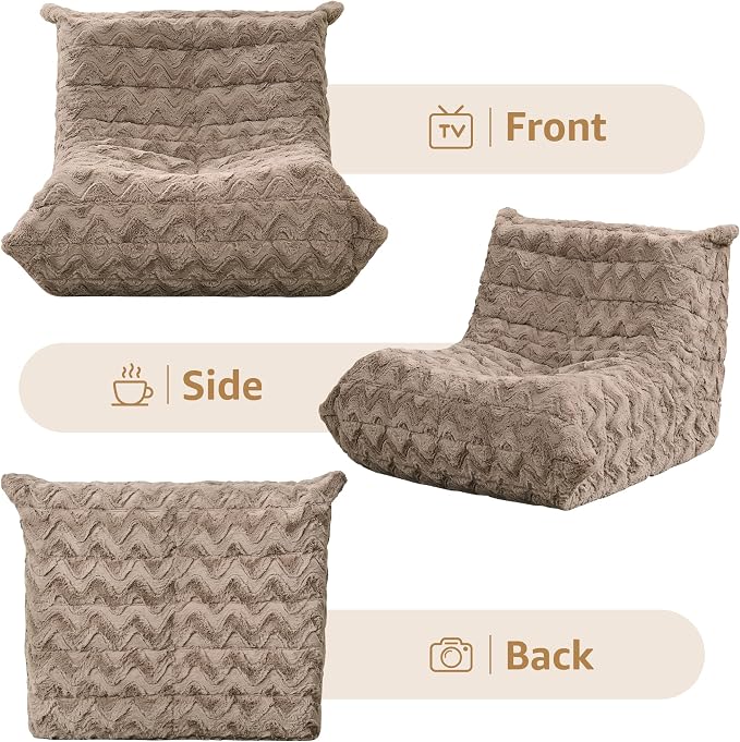 Hobestluk Adults Bean Bag Chair Faux Fur BeanBag Couch for Living Room | Brown Chevron,Ergonomic Design,Memory Foam,UltraSoft,Anti-slip Bottom,No Assembly Required,Decorative Style for Living Room