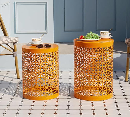 HFHOME Set of 3 Heavy-Duty Round End Side Table, Coffee Table for Indoor Multifunctional Use, Outdoor Decorative Garden Stool Plant Stand, Orange