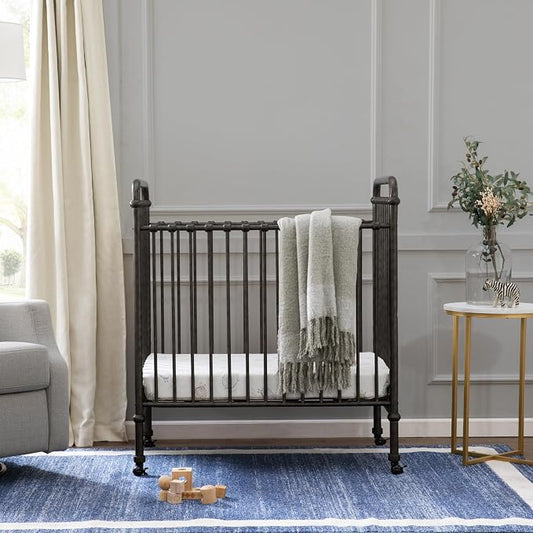 Namesake Abigail 3-in-1 Portable Baby Crib with Wheels - GREENGUARD Gold Certified Convertible Crib to Toddler Bed & Daybed - Metal Baby Bed w/ 4 Adjustable Mattress Heights, for Small Spaces - Iron