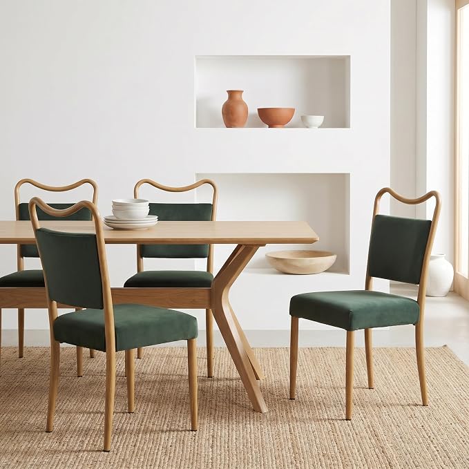Velvet Dining Chairs Set of 4, Upholstered Dining Chairs with Wood Grained Metal Frame, Mid Century Modern Velvet Chairs for Dining Room, Kitchen and Restaurant,Velvet Green