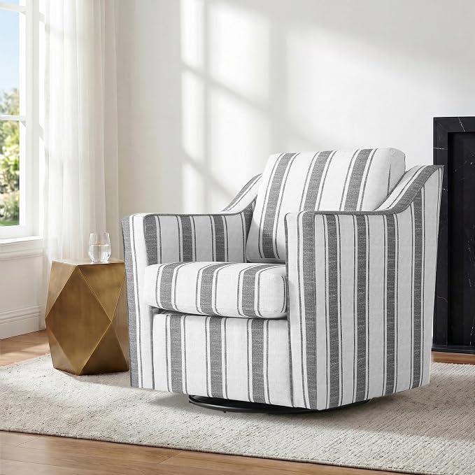 Swivel Accent Chair, Modern Round Barrel Arm Chair for Living Room, Bedroom, Comfy Club Reading Chairs for Adults (Stripe Grey, Set of 2)