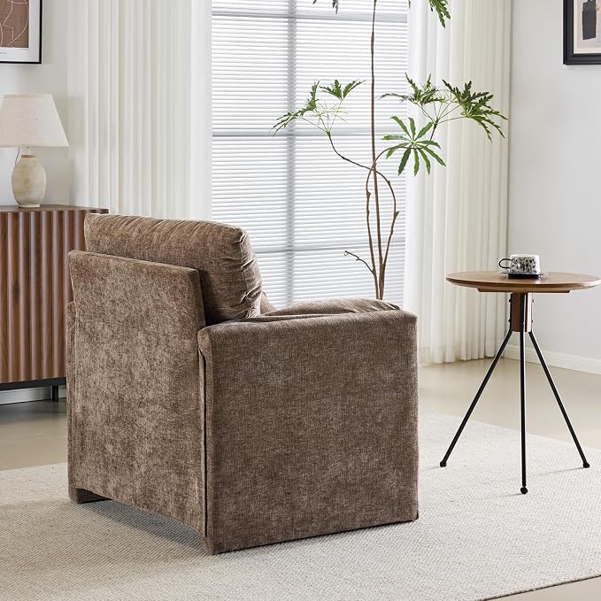 Chenille Oversized Armchair Set of 2, 34" Wide Accent Chair for Living Room Bedroom Modern Upholstered Lounge Chair Mid-Century Reading Chair Comfy Single Sofa Chair, Brown