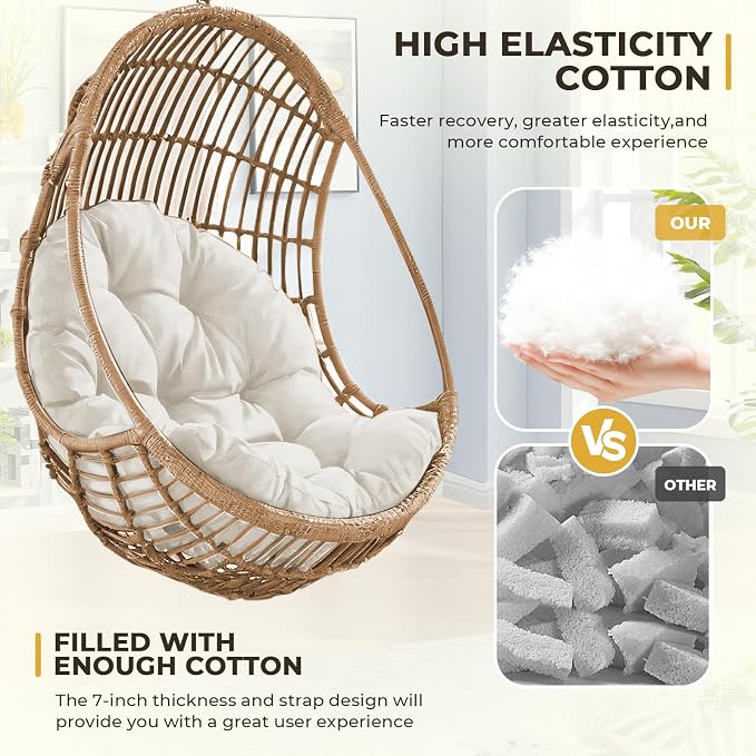 DANGHOOGY Egg Chair Cushion, Waterproof Outdoor Egg Replacement Cushions, Patio Chair Cushions for Outdoor Funiture, Thickened Hanging Chair Cushion, 35x47x7 Inches (Cream)