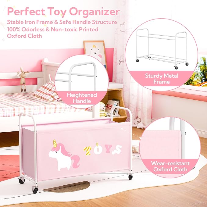 GRANNY SAYS Toy Box for Boys Girls, Extra Large Toy Chest Storage with Wheels, Metal Kids Toy Storage Organizer for Living Room Storage, 135L Toy Bins for Kids Organizer Stuffed Animals, Pink