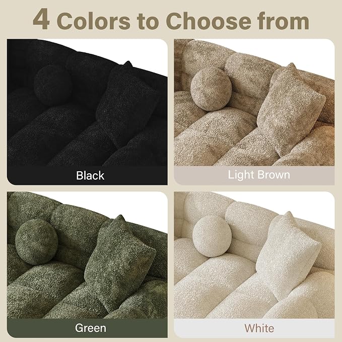 Wrofly Boucle Sofa Couch, 64.7" Modern Tufted Upholstered 2 Seater Loveseat Sofa with 3 Pillows, Comfy Deep Seat Cloud Couch, Small Love Seat for Living Room Apartment, Black