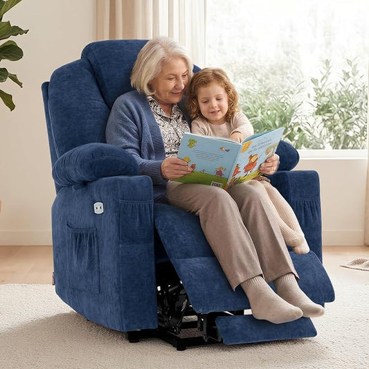 MCombo Small Power Lift Recliner Chair for Elderly, Petite Power Lift Chair with Heat and Massage for Seniors, Cup Holders, USB & Type C Ports, Fabric 7141 (Admiral)