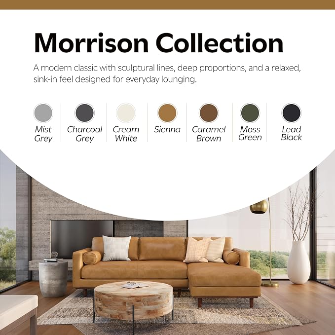 SIMPLIHOME Morrison Right Sectional Sofa in Full-Grain Genuine Leather, Sienna, 102-inches Wide, L-Shaped Leather Couch with Right Chaise for the Living Room and Family Room