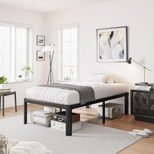 16 Inch High Platform Twin XL Bed Frames No Box Spring Needed, Metal Twin XL Bed Frame, Noise Free, Easy Assembly, Heavy Duty, Black