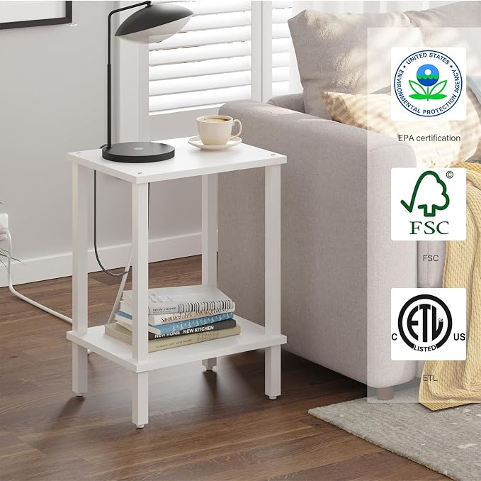 TUTOTAK End Table, Set of 2, Side Table, Nightstand, 2-Tier Storage Shelf, Sofa Table for Small Space, Living Room, Bed Room TB01BW035