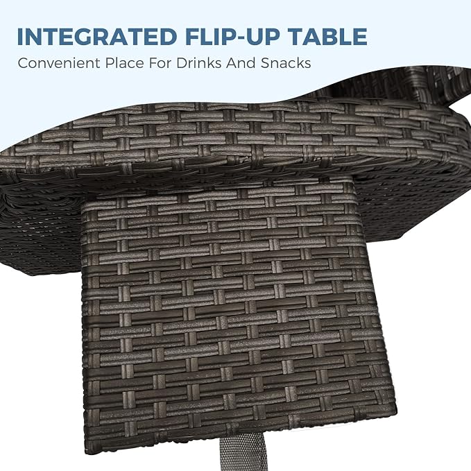 Grand patio Outdoor Recliner Air Pump 150° Lay Flat Reclining Chair with Independent Adjustable Back and Footrest Removable Olefin Cushion Flip-Up Table Wicker Peacock Blue 2PCS