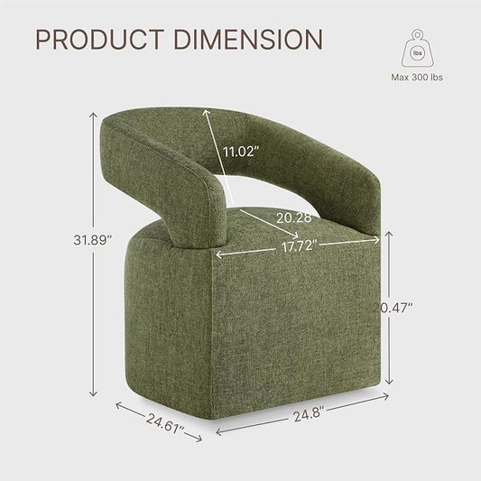 KISLOT Upholstered Dining Chairs Set of 1, Modern Arm Kitchen & Dining Room Chairs with Hidden Casters, Linen Fabric Padded Rolling Chairs, Sturdy Wood Frame, 300 lbs Capacity, Moss Green