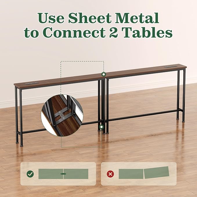 SUPERJARE 78.8 inch Narrow Console Table with Outlet, Sofa Tables, Behind Couch Table, Long Entryway Tables with Charging Station, for Living Room, Walnut