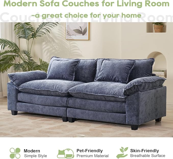 Oprisen 86" Modular Sectional Sofa, Comfy Cloud Couch Sectional Sofa, Chenille Sofa Sleeper Deep Seat Sofa with Throw Pillows for Living Room (Blue, 86"- Loveseat)