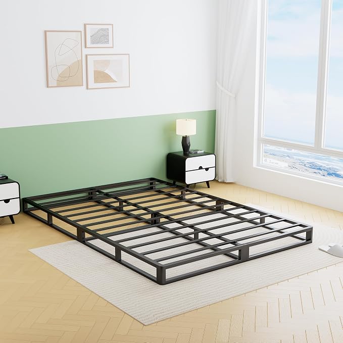 VIPSHOW 5 Inch California King Metal Bed Frame Round Corner Low Platform Bed Frames 3000 LBS Heavy Duty Steel Slats Support Mattress Foundation No Box Spring Needed, Noise Free, Easy Assembly, Black